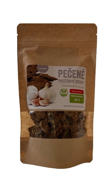 Pečené proteínové krekry cesnak 80 g – výživný chrumkavý snack s intenzívnou chuťou cesnakuPečené proteínové krekry s cesnakom...