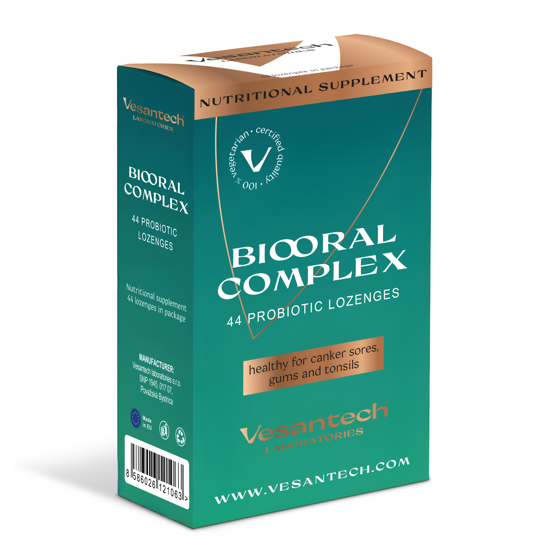Vesantech Oral Complex - Probiotický komplex pre zdravie ústnej dutiny, ďasien, mandlí a prevenciu aftov.Inovatívny komplex probiotík a...